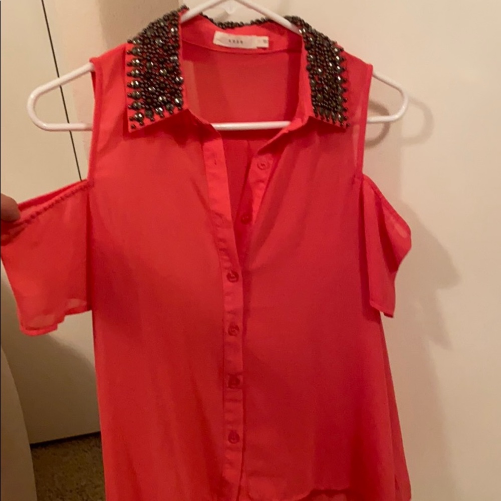 Lush bling cold shoulder blouse